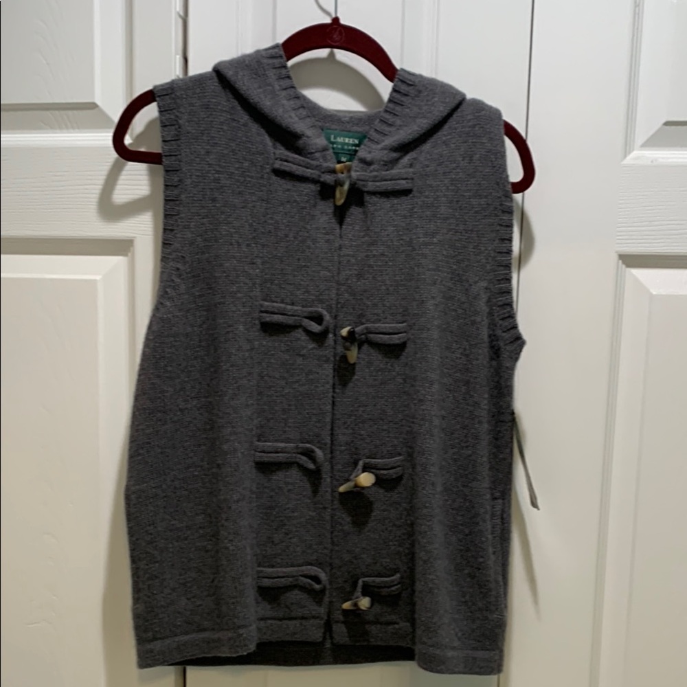 Lauren Gray Wool Vest with Toggle Closures